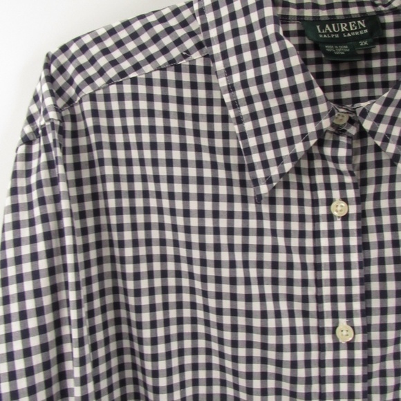 Lauren Ralph Lauren Gingham Navy/White Blouse 2X - Picture 1 of 12